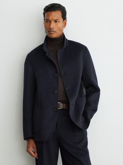 Reiss Becks Wool Blend Blindseam Stand Collar Jacket, Navy, Navy