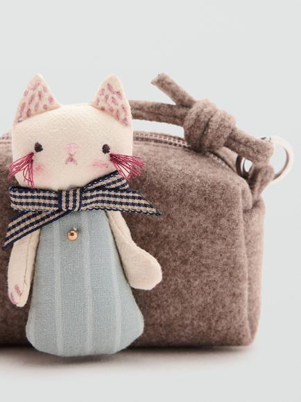 Mango Kids' Cat Character Crossbody Bag, Taupe - view 2, Taupe