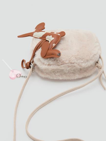 Mango Kids' Faux Fur Cross Body Charm Bag - view 2, Sand