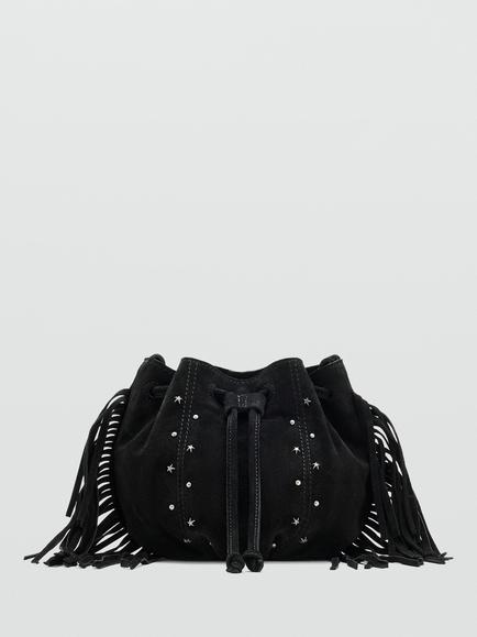 Mango Kids' Suede Drawstring Bucket Bag, Black, Black