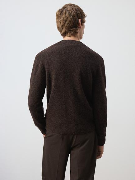 Mango Wool Blend V-Neck Button Cardigan, Chocolate - view 2, Chocolate