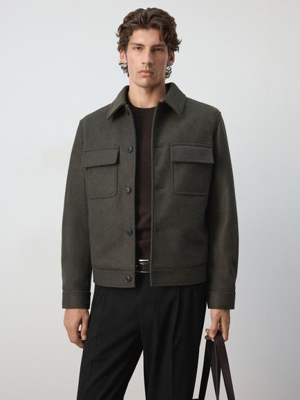Mango Tailored Cropped Overshirt, Dark Hunting Green, Dark Hunting Green