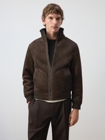 Mango Zip Through Bomber Jacket, Coffee, Coffee