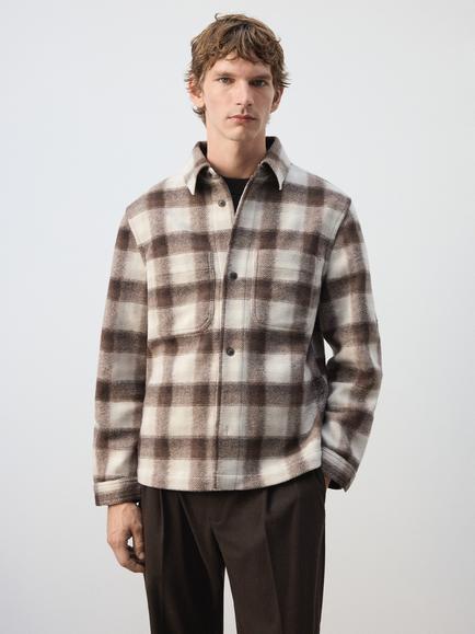 Mango Check Overshirt, Brown