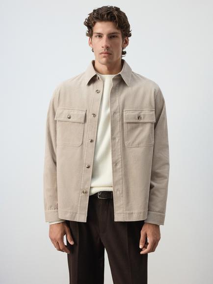 Mango Corduroy Relaxed Fit Shacket, Stone