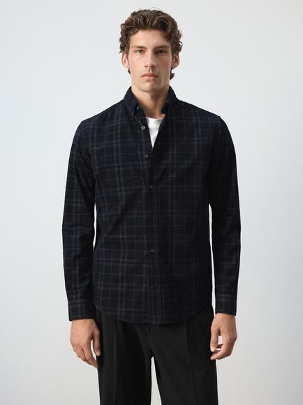 Mango Cotton Regular Fit Check Shirt, Navy, Navy