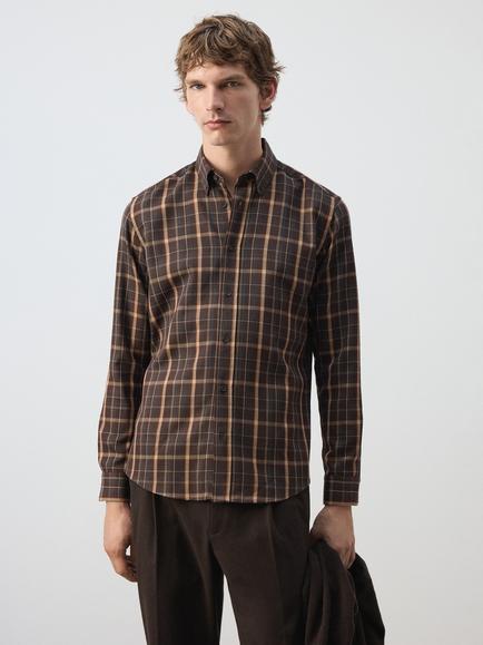 Mango Check Relaxed Fit Shirt, Brown, Brown