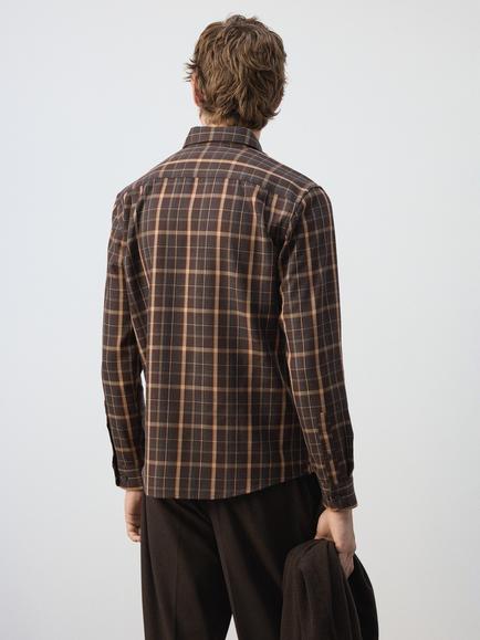 Mango Check Relaxed Fit Shirt, Brown - view 2, Brown