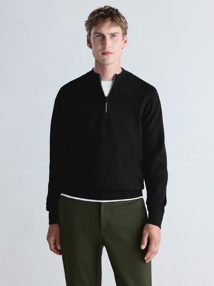 Mango Jersey Luxus Quarter-Zip Jumper, Black
