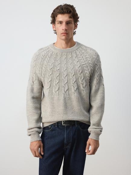 Mango Cable Knit Jumper, Stone, Stone