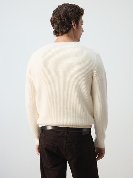 Mango Rib Knit Crew Neck Jumper - view 2, Off White