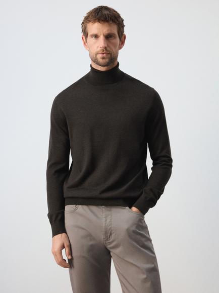 Mango Wool Roll Neck Jumper, Chocolate