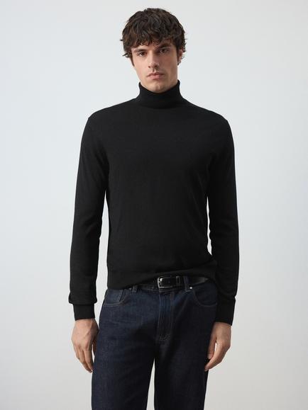 Mango Wool Roll Neck Jumper, Black