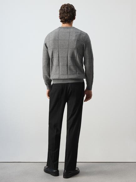 Mango Crew Neck Fine Knit Jumper, Mid Grey Melange - view 2, Mid Grey Melange
