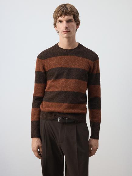 Mango Striped Knit Crew Neck Regular Fit Jumper, Terracotta, Terracotta