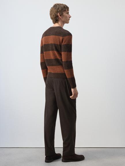 Mango Striped Knit Crew Neck Regular Fit Jumper, Terracotta - view 2, Terracotta