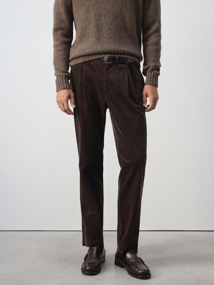 Mango Cotton Pleated Trousers, Chocolate