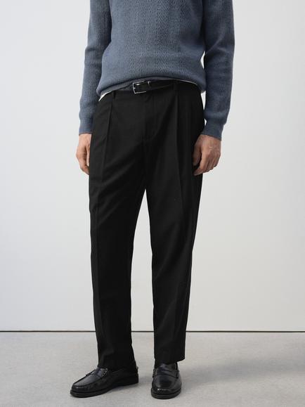 Mango Relaxed Pleated Trousers, Black