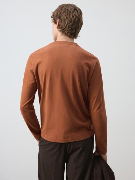 Mango Cotton Long Sleeve Crew Neck T-Shirt - view 2, Terracotta