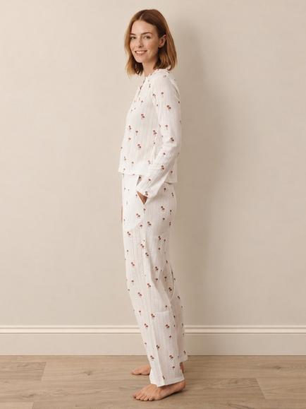 Their Nibs Long Sleeve Pointelle Mushroom Print Pyjama Set, Cream - view 2, Cream
