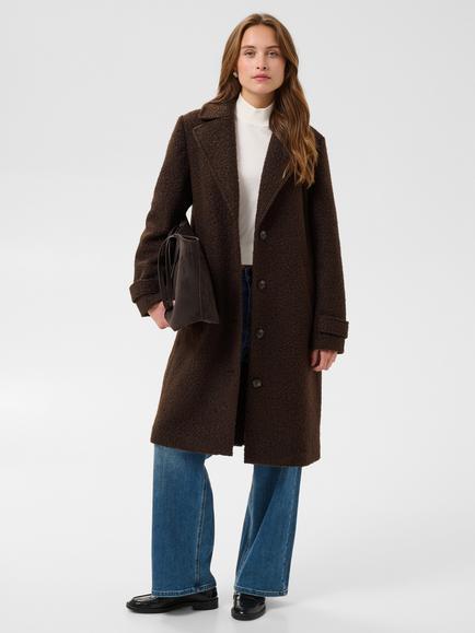 KAFFE Kaanne Textured Single Breasted Coat, Brown, Brown