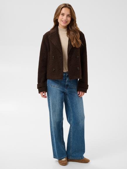 KAFFE Kaanne Teddy Double Breasted Short Coat, Brown, Brown