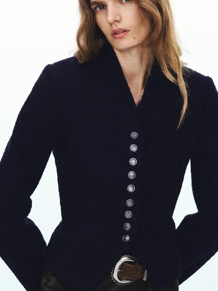 Mango Jewel Button Textured Jacket, Navy, Navy