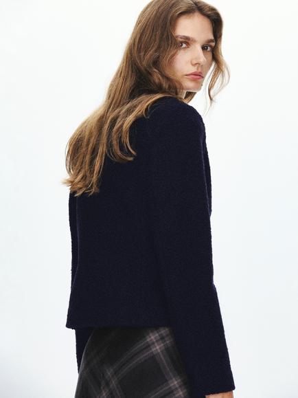 Mango Jewel Button Textured Jacket, Navy - view 2, Navy