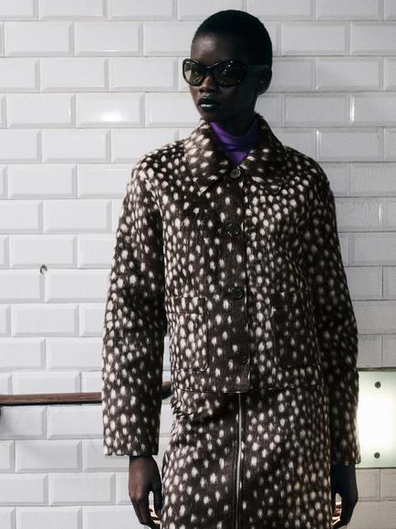 Mango Brushed Faux Fur Deer Print Cropped Jacket, Chocolate, Chocolate