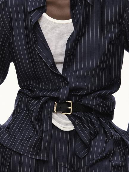 Mango Pinstripe Shirt, Navy, Navy
