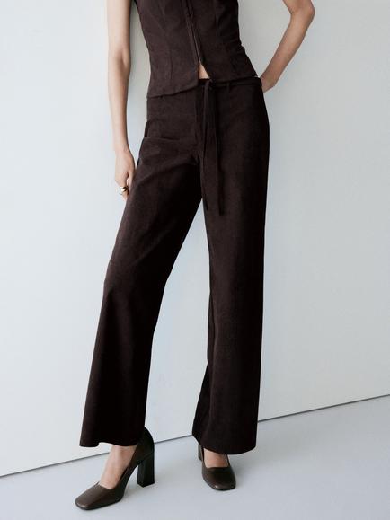 Mango Corduroy Straight Leg Trousers, Chocolate, Chocolate