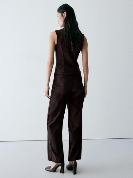 Mango Corduroy Straight Leg Trousers, Chocolate - view 2, Chocolate
