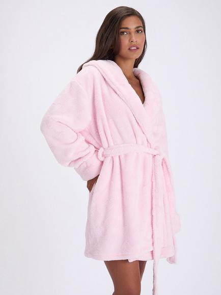 Boux Avenue Fluffy Heart Short Dressing Gown, Pink, Pink