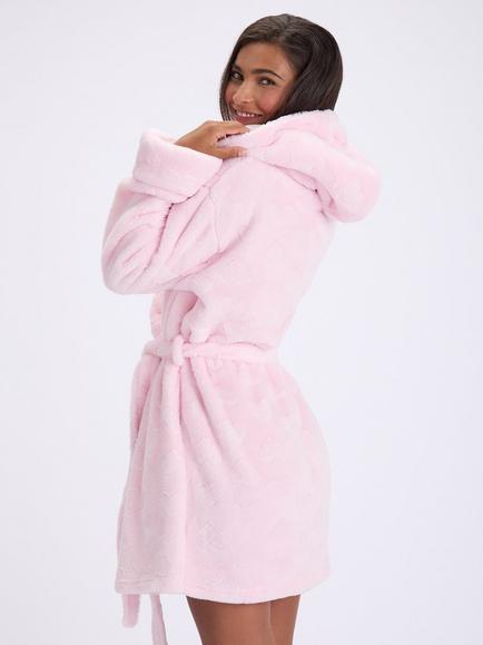 Boux Avenue Fluffy Heart Short Dressing Gown, Pink - view 2, Pink