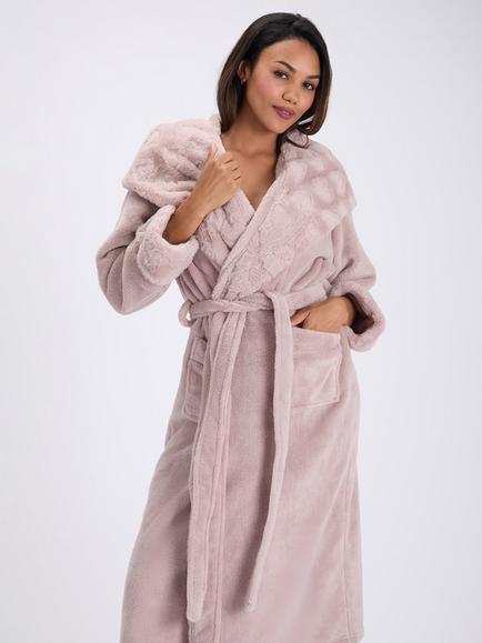 Boux Aveue Faux Fur Trim Long Dressing Gown, Pink