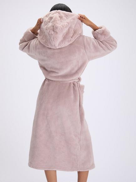 Boux Aveue Faux Fur Trim Long Dressing Gown - view 2, Pink
