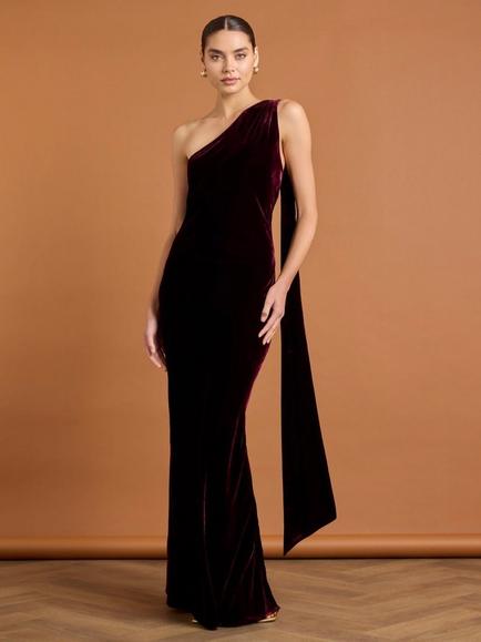 Maids to Measure Cressida Asymmetric Maxi Dress, Burgundy