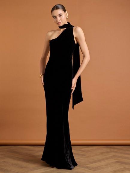 Maids to Measure Cressida Asymmetric Maxi Dress, Black