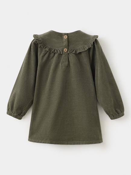 Mango Kids' Long Sleeve Ruffle Yoke A-Line Dress, Khaki - view 2, Khaki