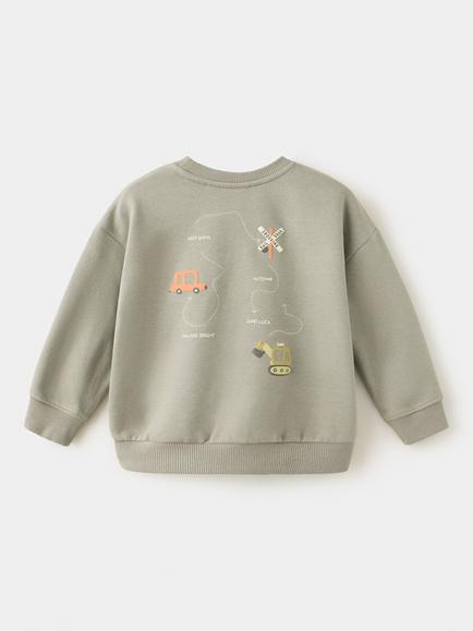 Mango Kids' Crew Neck Vehicle Print Sweatshirt, Dark Green - view 2, Dark Green