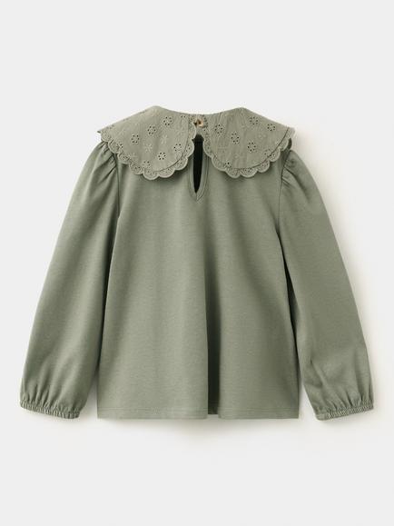 Mango Kids' Long Sleeve Scallop Collar Blouse, Moss - view 2, Moss