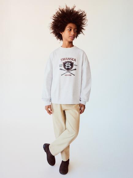 Mango Kids' Crew Neck Crest Print Sweatshirt, Light Grey Melange - view 2, Light Grey Melange
