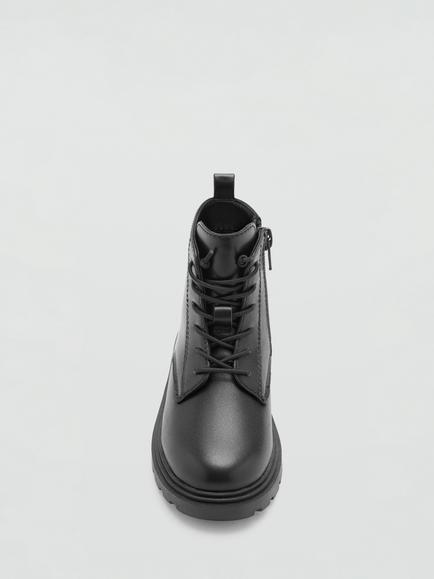 Mango Kids' Elasticated Laced Leather Ankle Boots, Black - view 2, Black