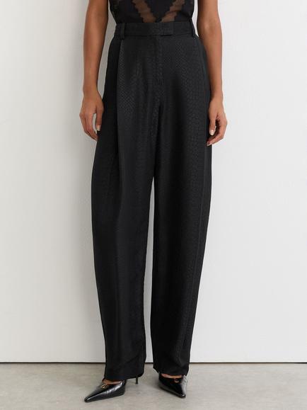 Reiss Aries Barrel Leg Jacquard Trousers, Black, Black