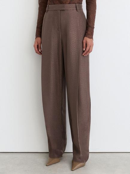 Reiss Aries Barrel Leg Jacquard Trousers, Mocha Brown, Mocha Brown