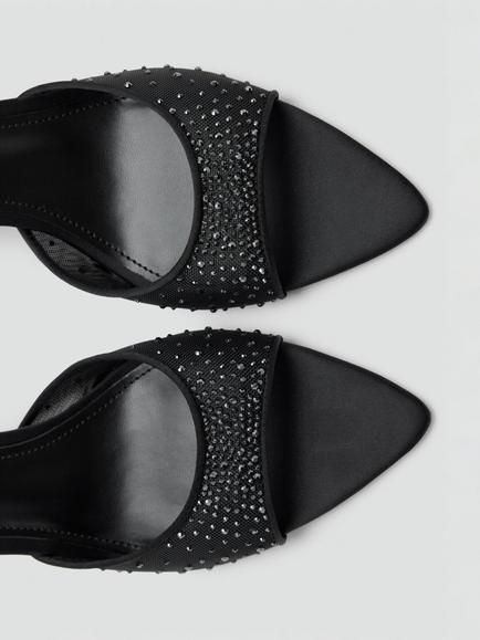 Mango Embellished Stiletto Heel Mules, Black - view 2, Black