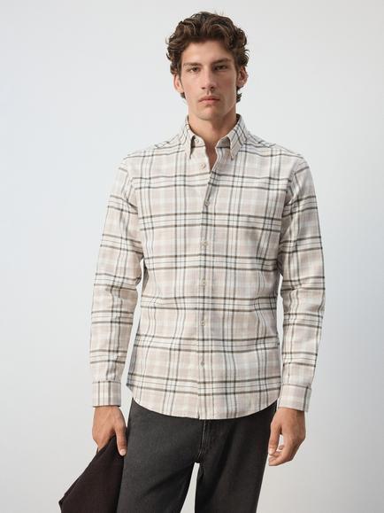 Mango Checked Cotton Shacket, Stone, Stone
