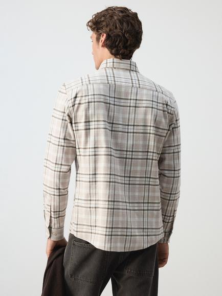 Mango Checked Cotton Shacket, Stone - view 2, Stone