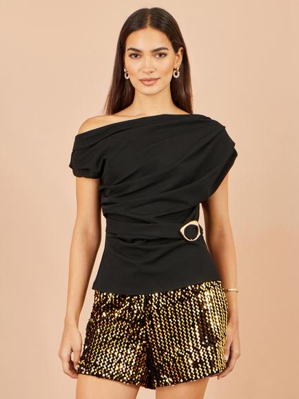 Yumi Relaxed Sequin Shorts, Gold, Gold
