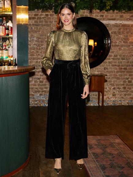 Yumi Keyhole Velvet Jumpsuit, Gold/Black, Gold/Black